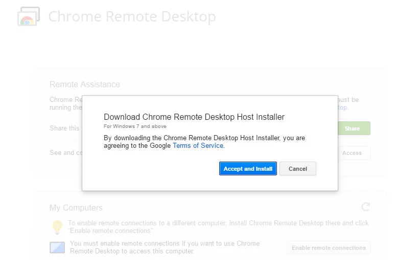 Google Chrome Remote Desktop Host Installer