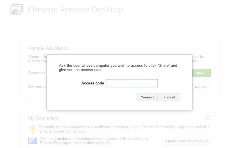 Google Chrome Remote Desktop Access Code
